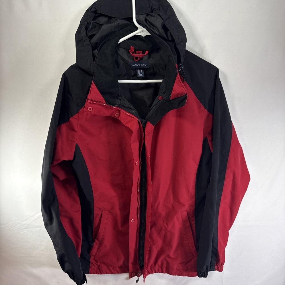 Land's End Red/black Full Zip Jacket Lightweight Nylon Size Medium